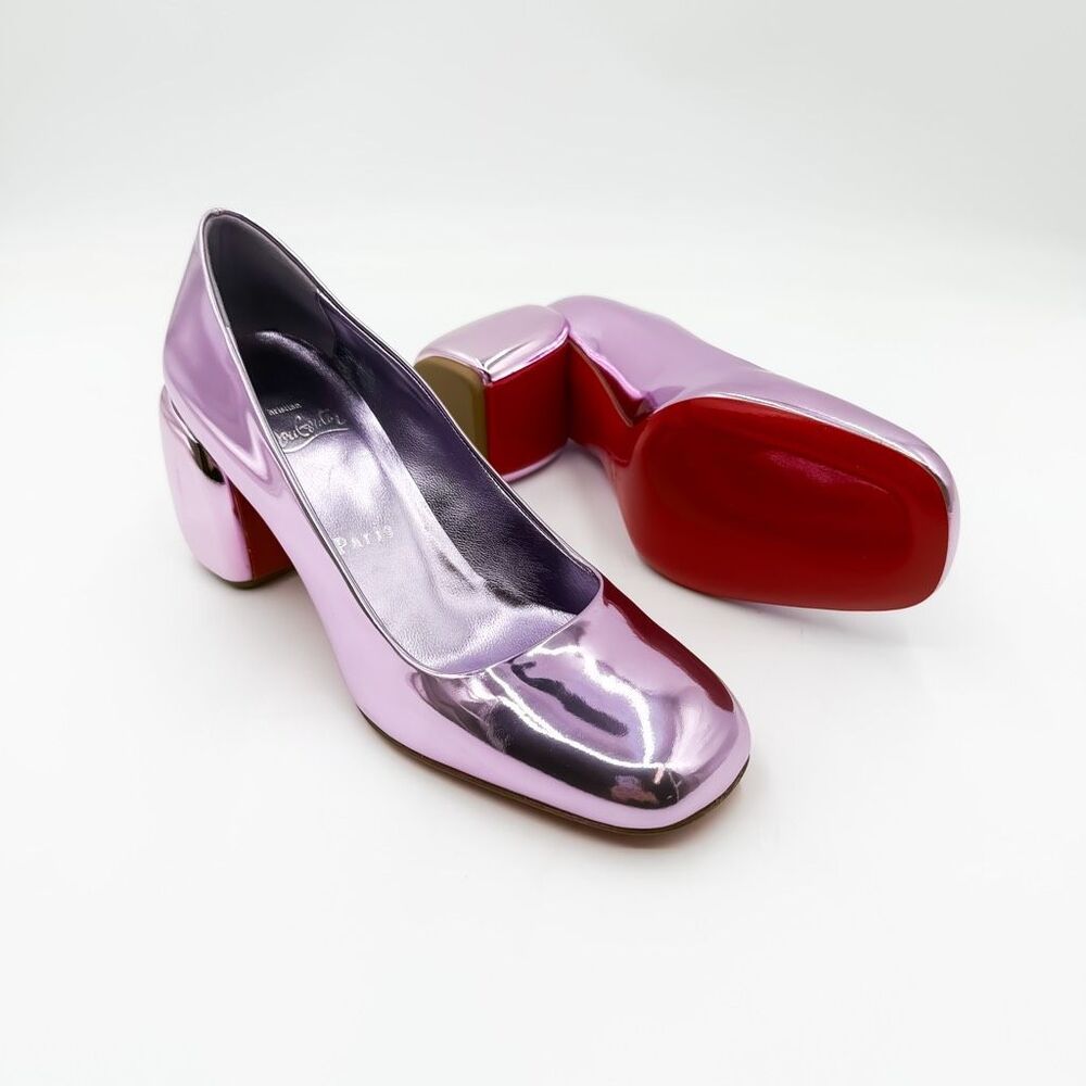 Christian Louboutin Minny 70 mm Metallic Square Toe Pumps Block Heels
